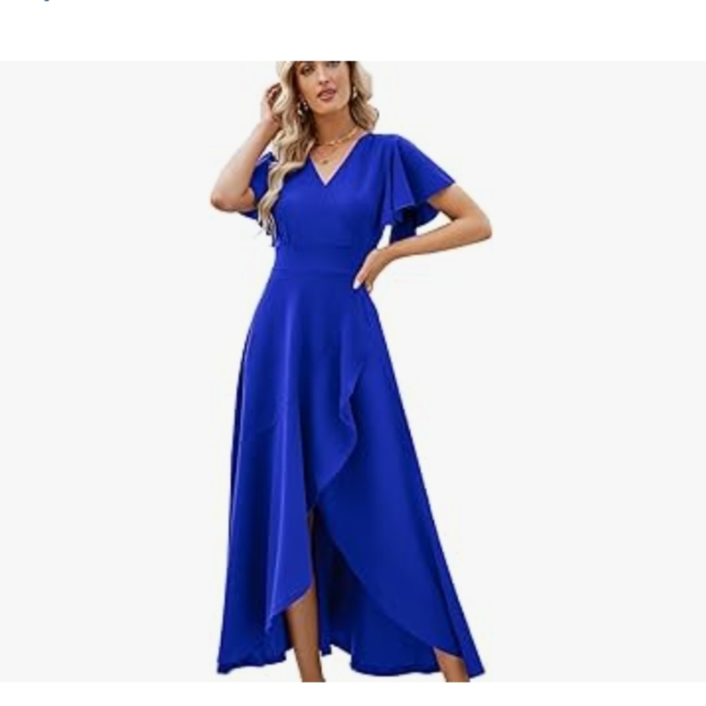 Blue Asymmetrical High-Low Sundress with Flutter Sleeves